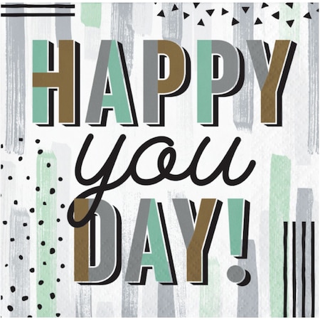 Creative Converting Minted Milestone Chocolate Chip Mint 'Happy You Day' Beverage Napkins, 192PK 372546